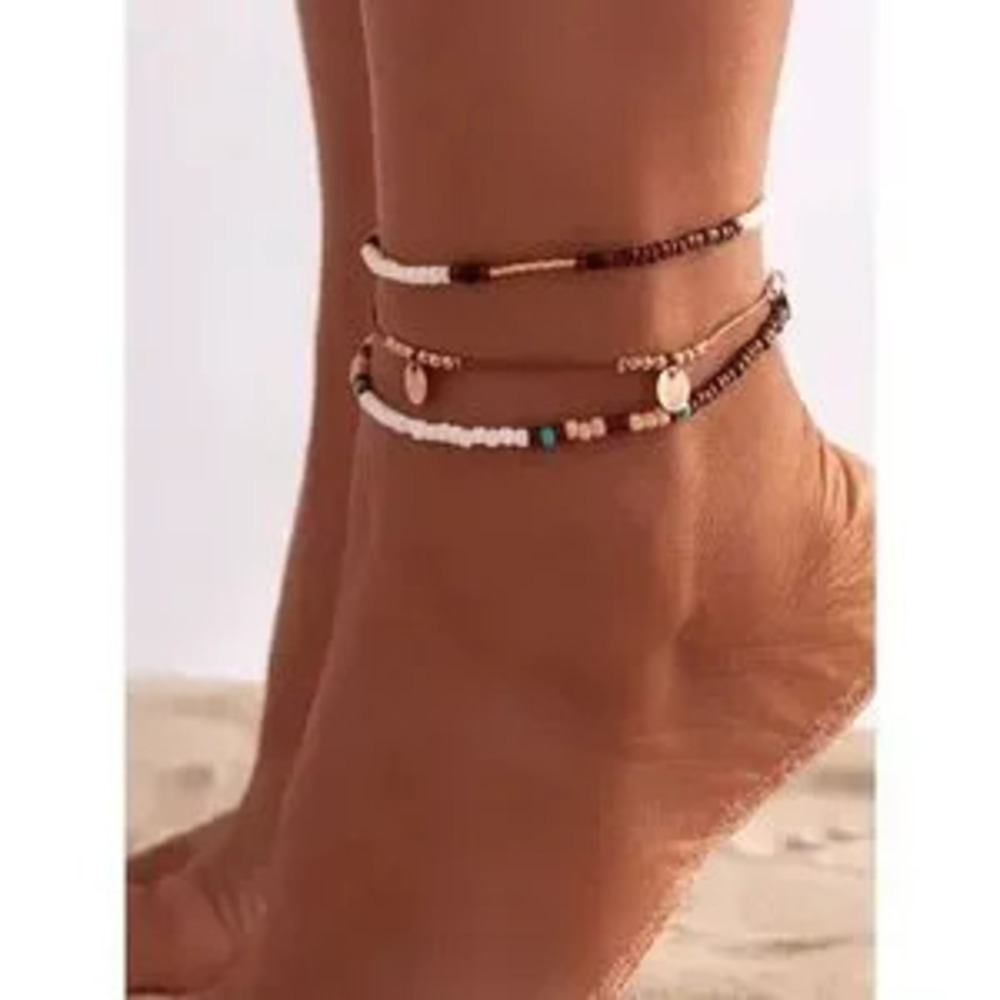 Layered Beaded?Anklet Set N2090